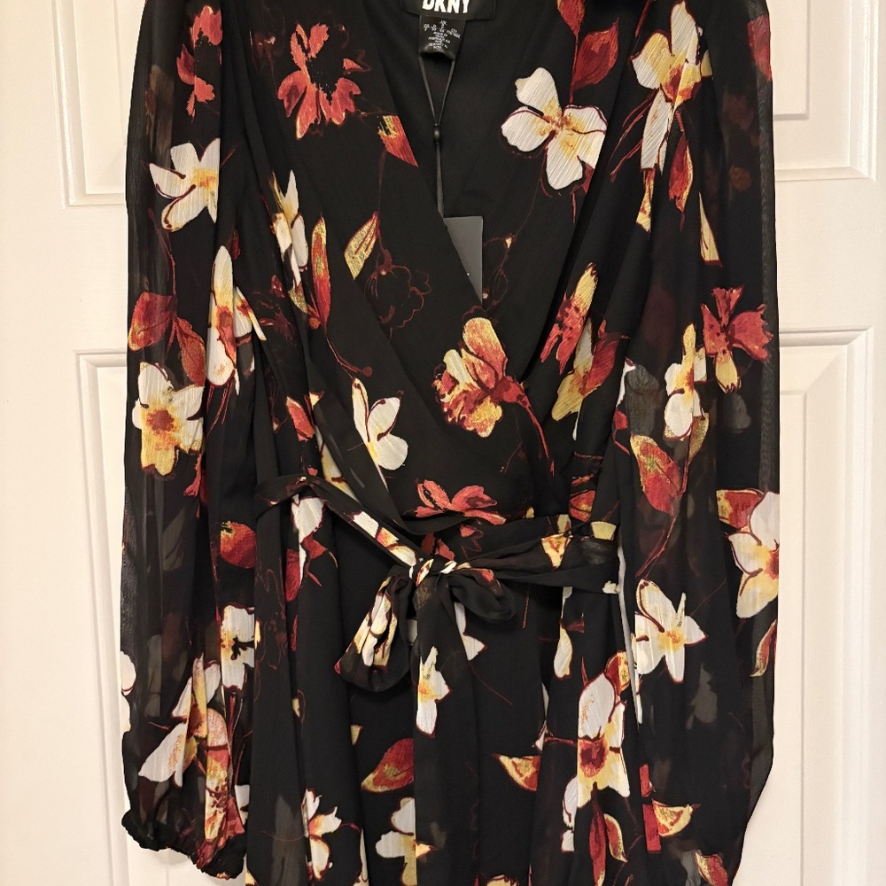 Fall floral faux wrap dress